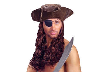 Immagine di Cappello tricorno pirata similpelle con parrucca
