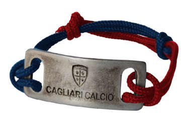 Immagine di Bracciale in corda nautica r/b e piastra in acciaio con logo Cagliari 1920