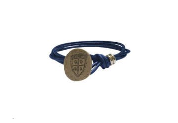 Immagine di Bracciale in fili di cuoio blu chiusura cappio e tondo con logo Cagliari 1920